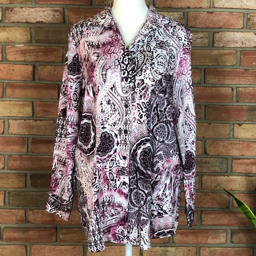 Chico's Maroons, Pinks, and Plums Button Down Top